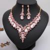 imageCSY Womens Elegant Wedding Jewelry Set Teardrop Crystal Statement Necklace Earrings Sets for Bride Prom Costume Accessoriespink