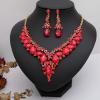 imageCSY Womens Elegant Wedding Jewelry Set Teardrop Crystal Statement Necklace Earrings Sets for Bride Prom Costume Accessoriesred