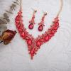 imageCSY Womens Elegant Wedding Jewelry Set Teardrop Crystal Statement Necklace Earrings Sets for Bride Prom Costume Accessoriesred