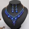 imageCSY Womens Elegant Wedding Jewelry Set Teardrop Crystal Statement Necklace Earrings Sets for Bride Prom Costume Accessoriesroyal blue