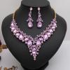 imageCSY Womens Elegant Wedding Jewelry Set Teardrop Crystal Statement Necklace Earrings Sets for Bride Prom Costume Accessoriesviolet