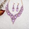 imageCSY Womens Elegant Wedding Jewelry Set Teardrop Crystal Statement Necklace Earrings Sets for Bride Prom Costume Accessoriesviolet