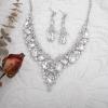 imageCSY Womens Elegant Wedding Jewelry Set Teardrop Crystal Statement Necklace Earrings Sets for Bride Prom Costume Accessorieswhitesilver tone