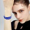 imageCSY Womens Statement Stretch Wide Bangle Bracelets Austrian Crystal Art Deco Elastic Bracelet for Party Promroyal blue crystal  platinum tone