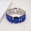 imageCSY Womens Statement Stretch Wide Bangle Bracelets Austrian Crystal Art Deco Elastic Bracelet for Party Promroyal blue crystal  platinum tone