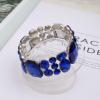 imageCSY Womens Statement Stretch Wide Bangle Bracelets Austrian Crystal Art Deco Elastic Bracelet for Party Promroyal blue crystal  platinum tone