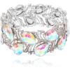 imageCSY Elegant Stretch Bangle Bracelets Bridal Art Deco Teardrop Crystal Elastic Wide Statement Bracelet for Women Party Promab crystal