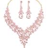 imageCSY Womens Elegant Wedding Jewelry Set Teardrop Crystal Statement Necklace Earrings Sets for Bride Prom Costume Accessoriespink
