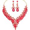 imageCSY Womens Elegant Wedding Jewelry Set Teardrop Crystal Statement Necklace Earrings Sets for Bride Prom Costume Accessoriesred