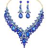 imageCSY Womens Elegant Wedding Jewelry Set Teardrop Crystal Statement Necklace Earrings Sets for Bride Prom Costume Accessoriesroyal blue
