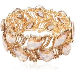 imageCSY Elegant Stretch Bangle Bracelets Bridal Art Deco Teardrop Crystal Elastic Wide Statement Bracelet for Women Party Promchampagne gold