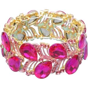 imageCSY Elegant Stretch Bangle Bracelets Bridal Art Deco Teardrop Crystal Elastic Wide Statement Bracelet for Women Party Promhot pink crystalgold tone