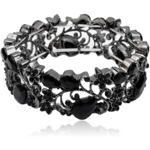 imageCSY Elegant Stretch Bangles Art Deco Statement Cuff Bangle Elastic Wide Bracelet Wedding Party Prom Jewelry for WomenBlack