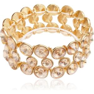 imageCSY Elegant Wide Stretch Bangle Bracelet for Bride Women Round Crystal Statement Art Deco Costume Jewelry for Wedding Party Promchampagne gold