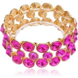imageCSY Elegant Wide Stretch Bangle Bracelet for Bride Women Round Crystal Statement Art Deco Costume Jewelry for Wedding Party Promhot pink crystalgold plated