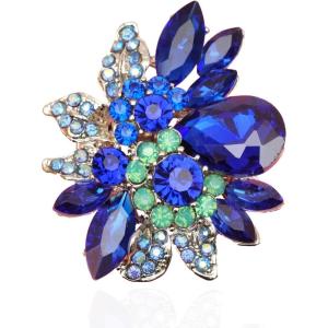 imageCSY Luxury Womens Austrian Crystal Leaves Flower Big Cocktail Statement Rings Stretch Adjustable Ring Jewelry Accessories01 royal blue
