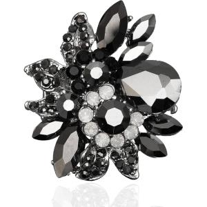 imageCSY Luxury Womens Austrian Crystal Leaves Flower Big Cocktail Statement Rings Stretch Adjustable Ring Jewelry AccessoriesBlack