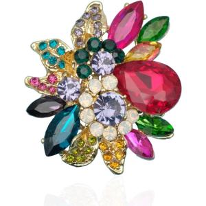 imageCSY Luxury Womens Austrian Crystal Leaves Flower Big Cocktail Statement Rings Stretch Adjustable Ring Jewelry AccessoriesMultiColor