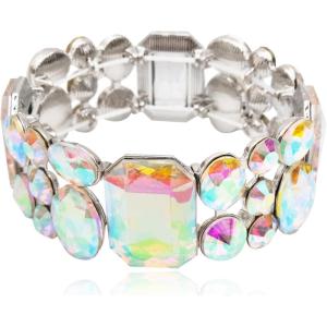 imageCSY Womens Statement Stretch Wide Bangle Bracelets Austrian Crystal Art Deco Elastic Bracelet for Party PromAB crystalplatinum tone