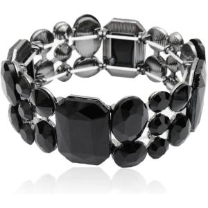 imageCSY Womens Statement Stretch Wide Bangle Bracelets Austrian Crystal Art Deco Elastic Bracelet for Party Promblack crystal