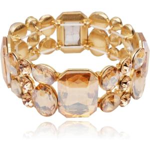 imageCSY Womens Statement Stretch Wide Bangle Bracelets Austrian Crystal Art Deco Elastic Bracelet for Party Promchampagne gold