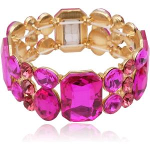 imageCSY Womens Statement Stretch Wide Bangle Bracelets Austrian Crystal Art Deco Elastic Bracelet for Party Promhot pink crystal