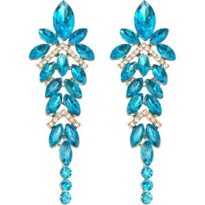 imageLuxury Marquise Crystal Chandelier Dangle Earrings Trendy Statement Drop Earrings Gifts for Womenaquamarine bluegold tone