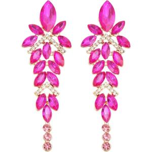 imageLuxury Marquise Crystal Chandelier Dangle Earrings Trendy Statement Drop Earrings Gifts for Womenhot pink crystalgold tone