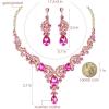 imageCSY Elegant Crystal Bridal Necklace Earrings Set Rhinestone Wedding Party Costume Jewelry Sets for Brides Bridesmaid WomenHot Pink