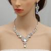 imageCSY Elegant Crystal Bridal Necklace Earrings Set Rhinestone Wedding Party Costume Jewelry Sets for Brides Bridesmaid WomenIridescent AB Crystal  Silver tone