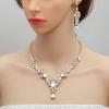 imageCSY Elegant Crystal Necklace Earrings Bracelet Ring Bridal Wedding Party Costume Jewelry Sets for Brides Women4 PcsSetGold Plated  White