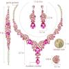 imageCSY Elegant Crystal Necklace Earrings Bracelet Ring Bridal Wedding Party Costume Jewelry Sets for Brides Women4 PcsSetGold PlatedHot Pink