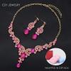 imageCSY Elegant Crystal Necklace Earrings Bracelet Ring Bridal Wedding Party Costume Jewelry Sets for Brides Women4 PcsSetGold PlatedHot Pink