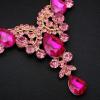 imageCSY Elegant Crystal Necklace Earrings Bracelet Ring Bridal Wedding Party Costume Jewelry Sets for Brides Women4 PcsSetGold PlatedHot Pink