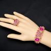 imageCSY Elegant Crystal Necklace Earrings Bracelet Ring Bridal Wedding Party Costume Jewelry Sets for Brides Women4 PcsSetGold PlatedHot Pink