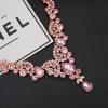 imageCSY Elegant Crystal Necklace Earrings Bracelet Ring Bridal Wedding Party Costume Jewelry Sets for Brides Women4 PcsSetGold PlatedPink