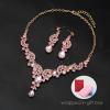 imageCSY Elegant Crystal Necklace Earrings Bracelet Ring Bridal Wedding Party Costume Jewelry Sets for Brides Women4 PcsSetGold PlatedPink