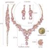 imageCSY Elegant Crystal Necklace Earrings Bracelet Ring Bridal Wedding Party Costume Jewelry Sets for Brides Women4 PcsSetGold PlatedPink