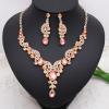 imageCSY Elegant Crystal Necklace Earrings Bracelet Ring Bridal Wedding Party Costume Jewelry Sets for Brides Women4 PcsSetRose Gold PlatedPeach Color