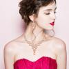 imageCSY Elegant Crystal Necklace Earrings Bracelet Ring Bridal Wedding Party Costume Jewelry Sets for Brides Women4 PcsSetRose Gold PlatedPeach Color