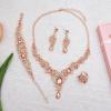 imageCSY Elegant Crystal Necklace Earrings Bracelet Ring Bridal Wedding Party Costume Jewelry Sets for Brides Women4 PcsSetRose Gold PlatedPeach Color