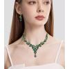 imageCSY Elegant Crystal Necklace Earrings Bracelet Ring Bridal Wedding Party Costume Jewelry Sets for Brides WomenEmerald Greengold tone
