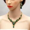 imageCSY Elegant Crystal Necklace Earrings Bracelet Ring Bridal Wedding Party Costume Jewelry Sets for Brides WomenGold PlatedGreen and White crystal
