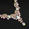 imageCSY Elegant Crystal Necklace Earrings Bracelet Ring Bridal Wedding Party Costume Jewelry Sets for Brides WomenIridescent AB Crystal  Gold tone