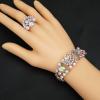 imageCSY Elegant Crystal Necklace Earrings Bracelet Ring Bridal Wedding Party Costume Jewelry Sets for Brides WomenIridescent AB Crystal  Silver tone
