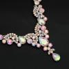 imageCSY Elegant Crystal Necklace Earrings Bracelet Ring Bridal Wedding Party Costume Jewelry Sets for Brides WomenIridescent AB Crystal  Silver tone