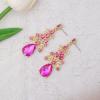 imageCSY Elegant Teardrop Crystal Wedding Jewelry Sets for Women Bridal Statement Necklace Earrings Bride Bridesmaid Costume Accessorieshot pink