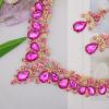 imageCSY Elegant Teardrop Crystal Wedding Jewelry Sets for Women Bridal Statement Necklace Earrings Bride Bridesmaid Costume Accessorieshot pink