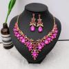 imageCSY Elegant Teardrop Crystal Wedding Jewelry Sets for Women Bridal Statement Necklace Earrings Bride Bridesmaid Costume Accessorieshot pink