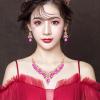 imageCSY Elegant Teardrop Crystal Wedding Jewelry Sets for Women Bridal Statement Necklace Earrings Bride Bridesmaid Costume Accessorieshot pink